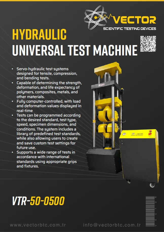 Vector VTR-50-0500 hydraulic universal testing machine — brochure cover