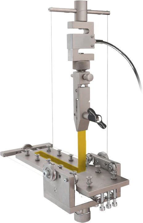 Peel and shear test fixture on a universal testing machine