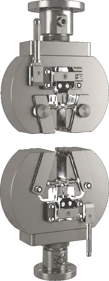 Round wire specimen seated in V-seat jaw inserts